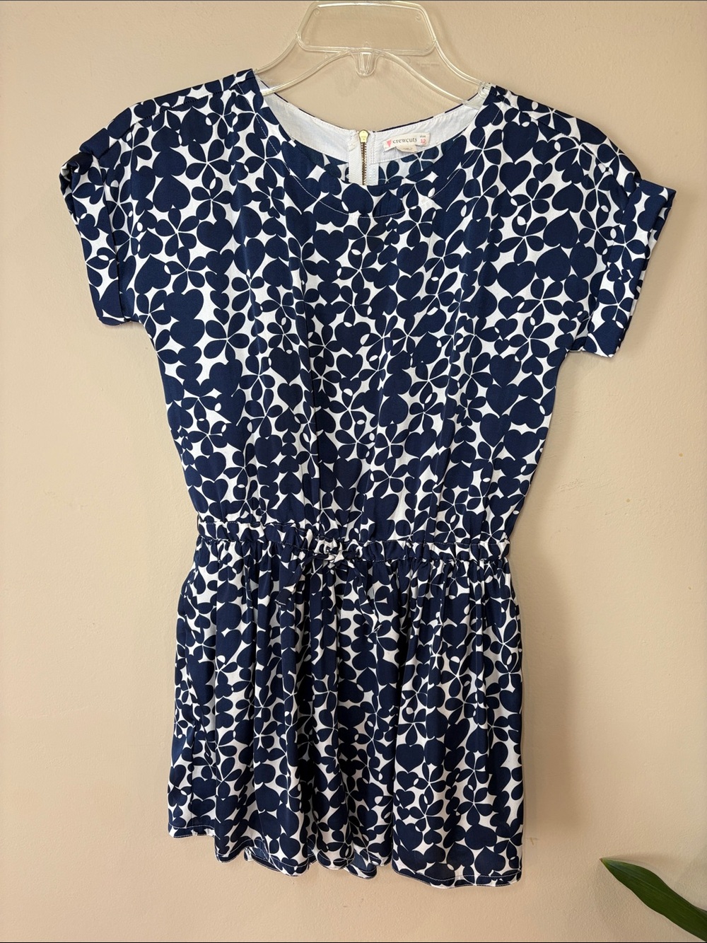 Girls Navy & White Heart and Floral-Print Casual Romper, 12